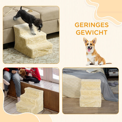 Rootz Flannel Cat Staircase - Dog Steps - Pet Ramp - Gentle Support and Mobility - 46cm x 35cm x 35cm - Beige - 5kg Capacity