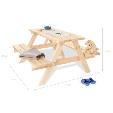 Rootz Children's Picnic Bench - Kids Outdoor Table - Solid Wood Bench - Natural Finish - 118cm x 119cm x 65cm