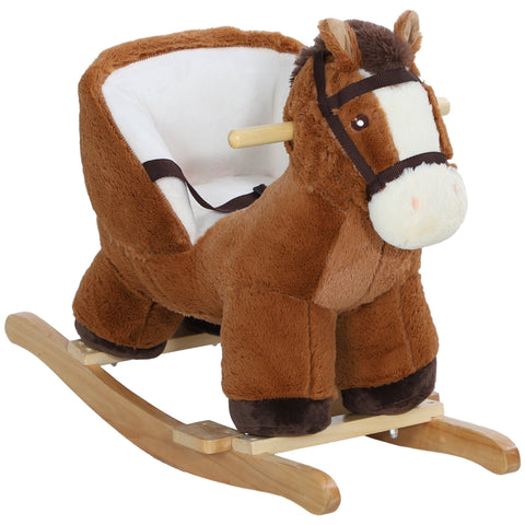 Rootz Rocking Horse with Sounds - Soft Toy Horse - Wooden Rocker - Promotes Motor Skills - 68x33x45cm