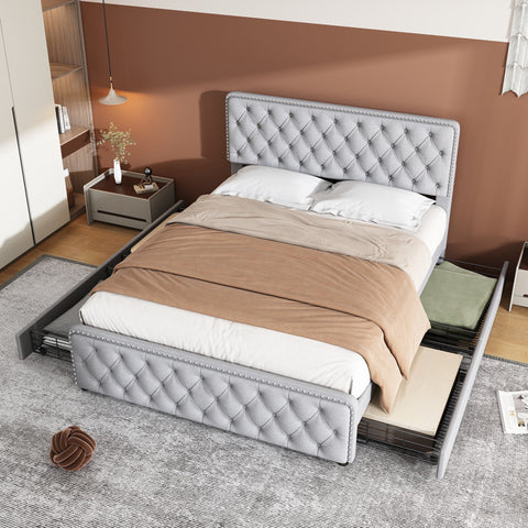 Rootz Upholstered Bed - Hydraulic Bed Box - Storage Bed - Breathable Linen - 211.5L x 180W x 96.5-108.5H cm Light Gray