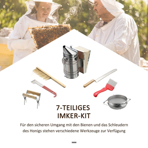 Rootz Beekeeping Set - 7-Piece Honey Harvesting Kit - Stainless Steel Tools - Hive Chisel - Uncapping Knife - 28.5cm Smoker