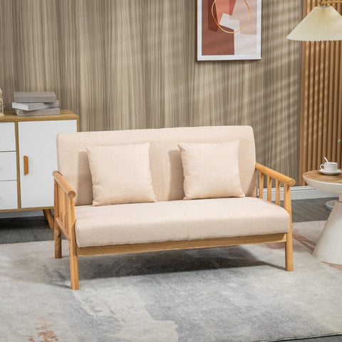 Rootz 2-Seater Sofa - Compact Couch - Loveseat - Linen Look Fabric - Up to 200 kg Capacity - Optimal Comfort - Timeless Charm - 123L x 69W x 74H cm