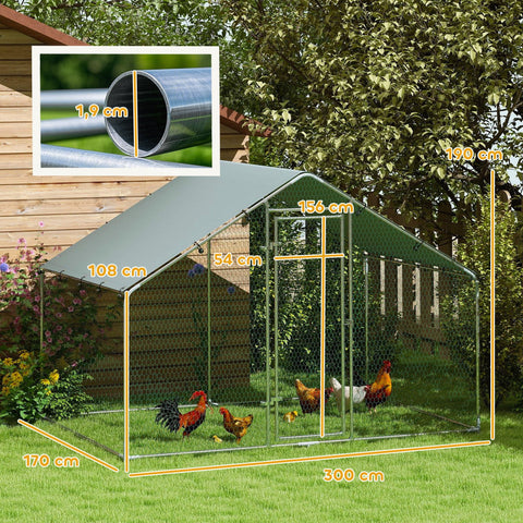 Rootz Chicken Run - Poultry Pen - Fowl Enclosure - Secure & Durable - 3m x 1.7m x 1.9m
