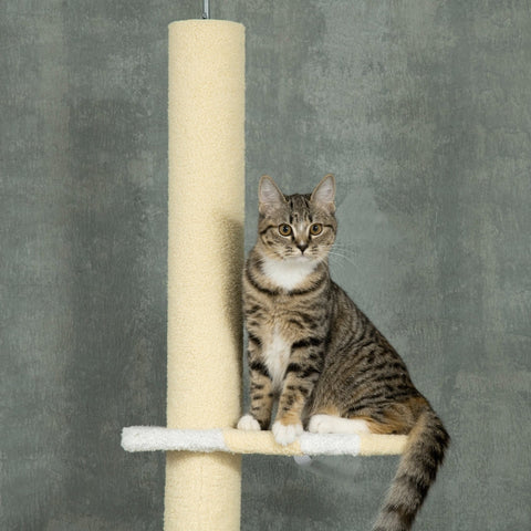Rootz Floor-to-Ceiling Cat Tree - Adjustable Cat Scratching Post - Climbing Tower - Pine Wood - Soft Plush - Chipboard - 47cm x 34cm x 220-260cm
