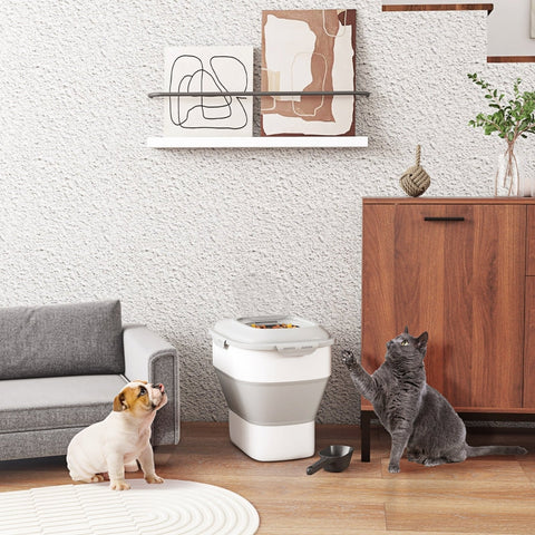 Rootz Dog Food Container - Pet Food Holder - Airtight Seal - 25L/5L - Foldable Design - Wheels - Desiccant - 44cm x 32cm x 37cm