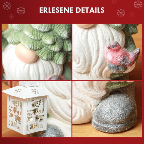 Rootz Christmas Gnome Statue with Lantern - LED Christmas Decoration - Festive Decor - Battery Operated - Custom-Fit Foam - 28cm x 21cm x 42cm