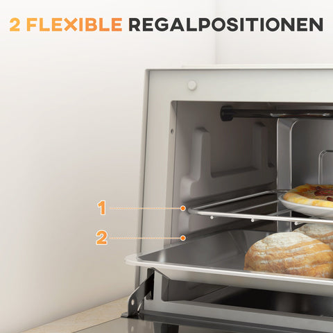Rootz 9L Mini Oven - Compact Toaster Oven - Adjustable Heat - Space-Saving Stainless Steel - 35cm x 24.6cm x 20cm  White