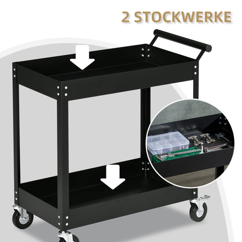 Rootz Workshop Trolley - Wheelbarrow - Tool Cart - 150 kg Capacity - 84.5 x 38 x 84 cm - Steel 4 Wheels