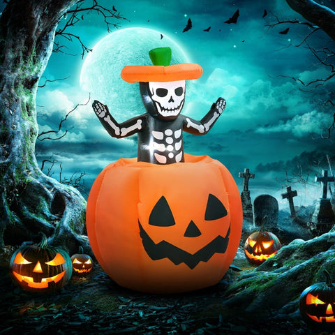Rootz Halloween Inflatable Decoration - Skeleton Pumpkin - LED Lights - Weatherproof - Transform Home - 100cm x 100cm x 150cm