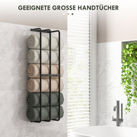Rootz Wall Mounted Towel Rail - Towel Rack - Bath Towel Holder - Vertical Design - Space Saving - Durable Metal - Black Finish - 21cm x 12cm x 74cm
