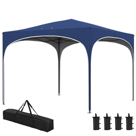 Rootz Folding Gazebo - Pavilions & Party Tents - Height Adjustable - Metal Supports - Robust Tarpaulin - Including Carrying Bag - Dark Blue - 2.95 x 2.95 x 2.55m