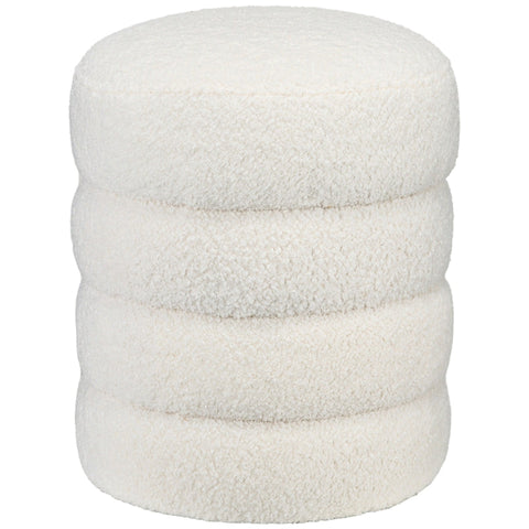 Rootz Ottoman Stool - Footrest - Round Stool - Thick Foam Padding - Skin-Friendly Cover - Cream White - 40cm x 45cm - Steel Frame
