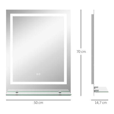 Rootz Bathroom Mirror LED Lighting - Illuminated Mirror - Lighted Vanity - Anti-Fog Function - 70cm x 50cm
