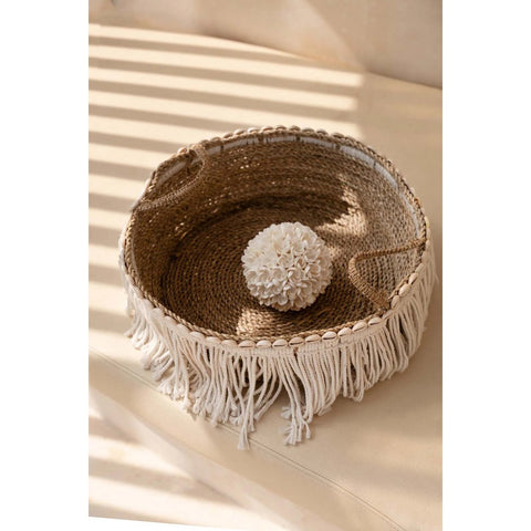Rootz Boho Fringe Basket - Decorative Holder - Storage Container - Bohemian Style - 40cm x 17cm x 40cm