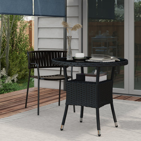 Rootz Round Garden Table - Patio Table - Outdoor Table - UV Resistant - Ø80 x 75H cm - Cozy-Chic Style - 1 Shelf - Easy Clean Tempered Glass