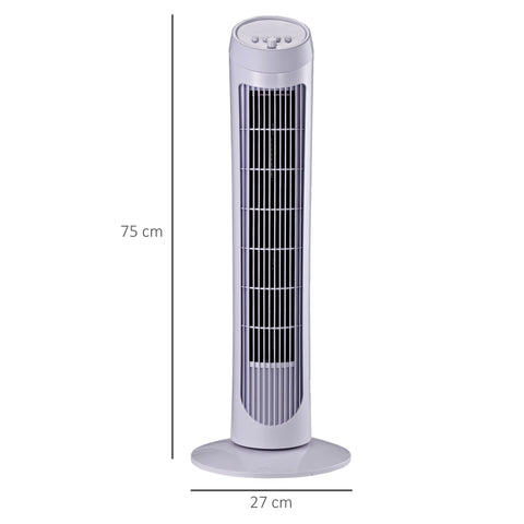 Rootz Column Fan Tower - Oscillating Fan - Quiet Cooling - 3 Speeds - 45W Power - 27L x 27W x 75H cm - White