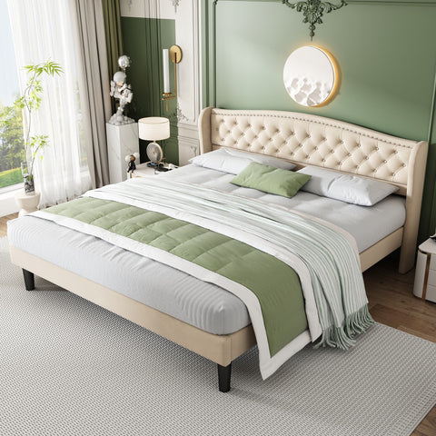 Rootz Soft Upholstered Bed - Velvet Bed - Button Decor - Luxurious Comfort - 212cm x 170cm x 100cm