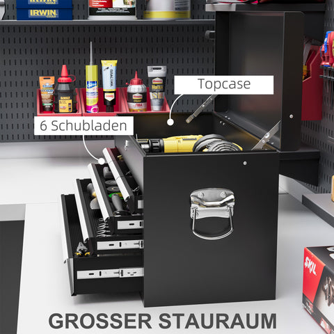 Rootz Tool Box - Lockable Organizer - Steel Tool Chest - Durable Storage with EVA Mats - 60x26x34cm, Black
