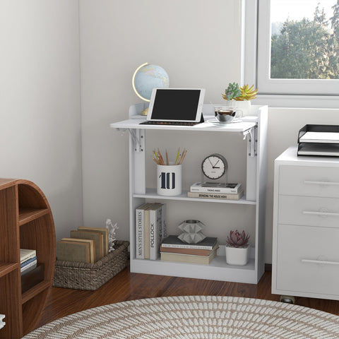 Rootz Computer Table Desk - Folding Table - Compact Desk - Space-Saving Design - 63 x 55.5 x 82 cm - White