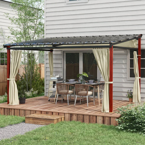 Rootz Garden Pergola - Retractable Garden Pergola - Ground Stakes - Weatherproof - Including Mounting Material - Aluminum - Polyester - Beige - 345L x 300W x 215-255H cm