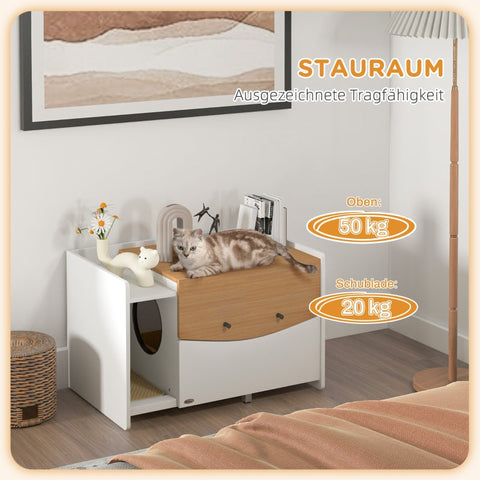 Rootz Cat Litter Box Cabinet - Stylish Cat House - Side Table - Extendable Cat Toilet - Sand Trap Mat - Chipboard - 78cm x 50cm x 51cm