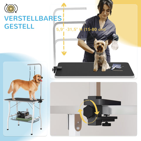 Rootz Dog Grooming Table - Grooming Station - Pet Care Table - Adjustable Arm - Non-Slip - 90 x 60 x 76 cm - Black-White
