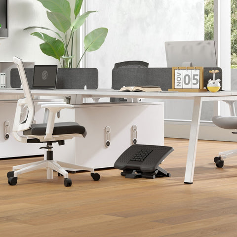 Rootz Ergonomic Desk Footrest - Foot Stool - Footrest for Desk - Massage Rollers - Adjustable Height 46cm x 35cm x 11/13.5/17cm