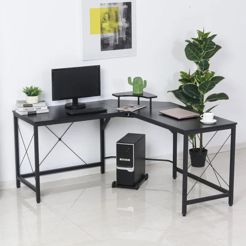 Rootz Corner Desk - Computer Desk - Industrial Design - 1 Screen Stand - Chipboard - Steel - Black - 150 cm x 150 cm x 76 cm