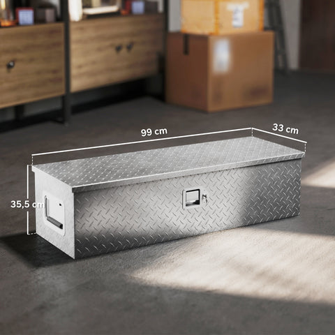 Rootz Sturdy Aluminum Storage Box - Tool Box - Lockable Storage - Weatherproof - 99cm x 33cm x 25.5cm