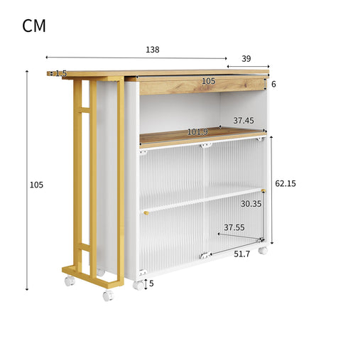Rootz Extendable Bar Table - Modern Bar Table - Movable Bar Table - Storage Space - LED Lighting - 138-204x39x105cm