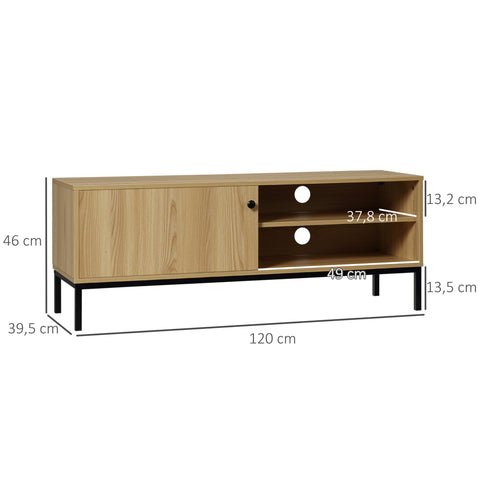 Rootz TV Stand - Entertainment Center - Modern Media Unit - Sliding Door - 3 Compartments - 2 Cable Outlets - 120L x 39.5W x 46H cm
