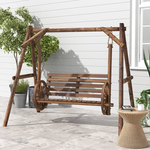 Rootz 2 Person Garden Bench - Outdoor Swing - Rustic Wood Bench - Relaxation & Comfort - 200L x 137W x 167H cm