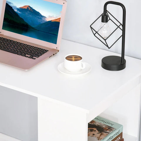 Rootz Desk Office Table - Computer Table - 2 Shelves - Space-saving Design - 5 Shelves - Chipboard - White - 120 Cm X 55 Cm X 120 Cm