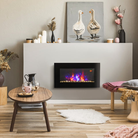 Rootz Electric Fireplace - Indoor Heater - Wall-Mounted Fire Display - Safe & Stylish - 72.5W x 11.5D x 40H cm