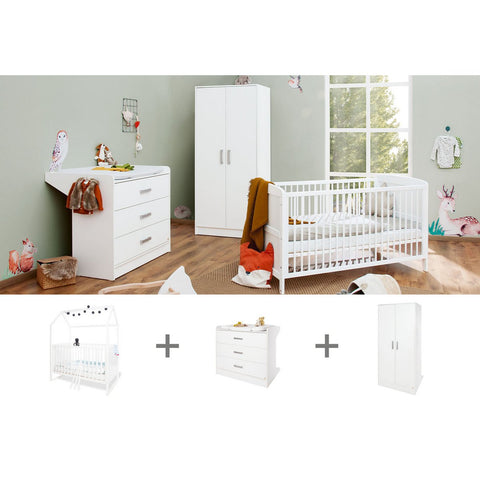 Rootz 3-Piece Nursery Set - House Bed - Kids Bed - Convertible Bed - Solid Pine - 147cm x 82cm x 175cm