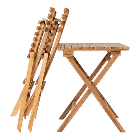Rootz Cuenca Café Set - Patio Set - Outdoor Furniture - Teak Natural Wood - Chairs 46x50x89cm & Table 60x60x75cm