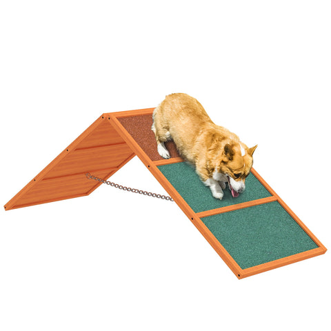 Rootz Agility Dog Ramp - Foldable & Adjustable Pet Ramp - Non-Slip Training Equipment - Fir Wood - 173 x 59 x 66 cm - Up to 40 kg - Orange/Green