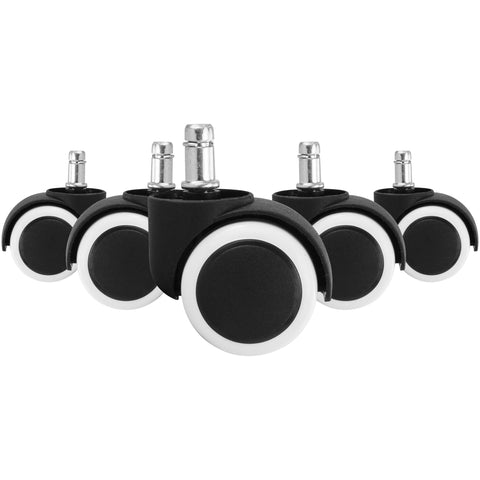 Rootz bureaustoel zwenkwielen - set van 5 - harde vloer zwenkwielen - stoelwielen met rem - polyurethaan gecoat - lastafhankelijk geremd - niet-smerend - 11 mm x 50 mm