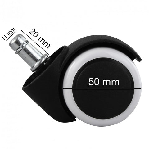 Rootz bureaustoel zwenkwielen - set van 5 - harde vloer zwenkwielen - stoelwielen met rem - polyurethaan gecoat - lastafhankelijk geremd - niet-smerend - 11 mm x 50 mm