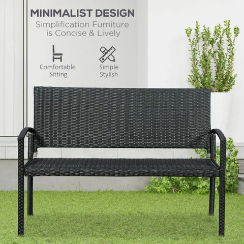 Rootz Tuinbank - Rotan Look - Met Stalen Frame - Voor 2 Personen - Tuinkasstoel - Zwart - 122 x 60 x 85 cm