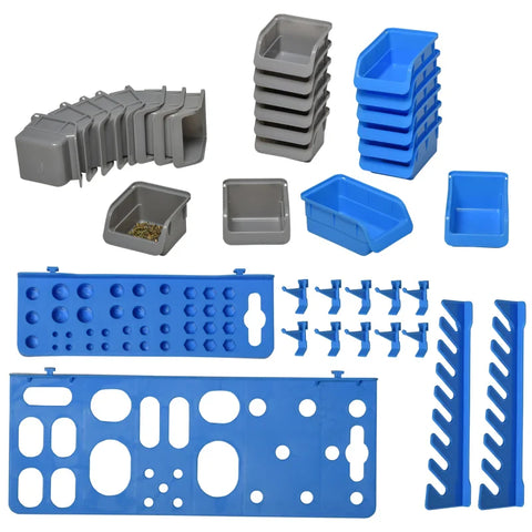 Rootz Tool Rack Organizer - Wall Mounted - Storage Bins - Panel Set with Shelf - Stacking Containers - Hook Screws - Blue - 54 x 22 x 95 cm