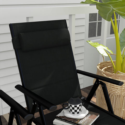 Rootz Set of 2 Folding Garden Armchairs - Patio Chairs - Outdoor Seating - Padded Headrest - 54 x 67 x 108 cm - Black