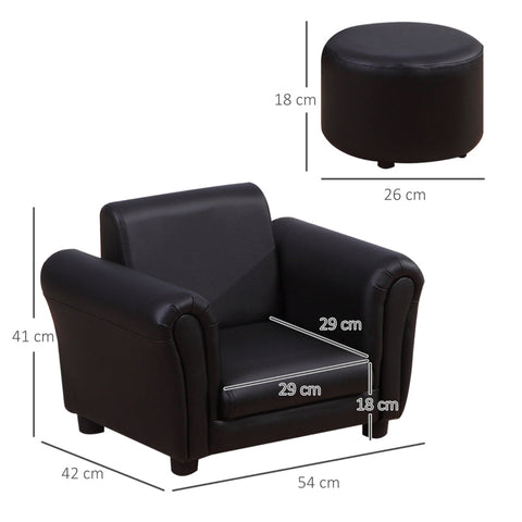 Rootz Children's Armchair with Footstool - Mini Sofa - Kids Lounge Chair - Comfortable Seating - Safe Design - Durable and Stable - 54cm x 42cm x 41cm (Sofa), 26cm x 26cm x 18cm (Stool)