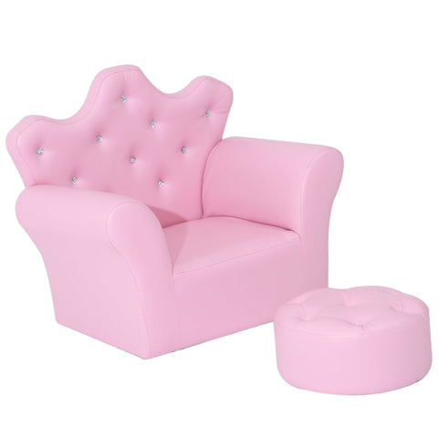 Rootz Kinderbank met poef - Prinsessenbank - Kinderfauteuil - Comfortabel en veilig - Elegant ontwerp - Duurzaam en hoogwaardig - 58 cm x 40,5 cm x 49 cm