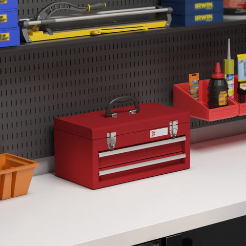 Rootz Tool Case - Tool Box - Steel Storage - Lockable Drawers - Ball Bearing Slide Rails - Cold-Rolled Steel Construction - 46cm x 24cm x 22cm