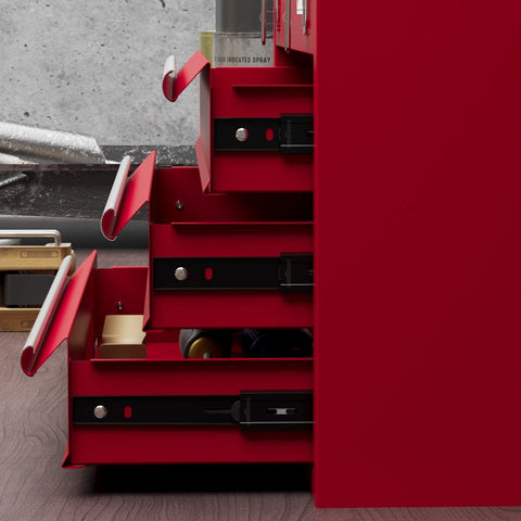 Rootz Tool Box - Steel Tool Case - Portable Tool Organizer - 3 Drawers - Top Storage Compartment - Secure Lock - 51cm x 22cm x 32cm