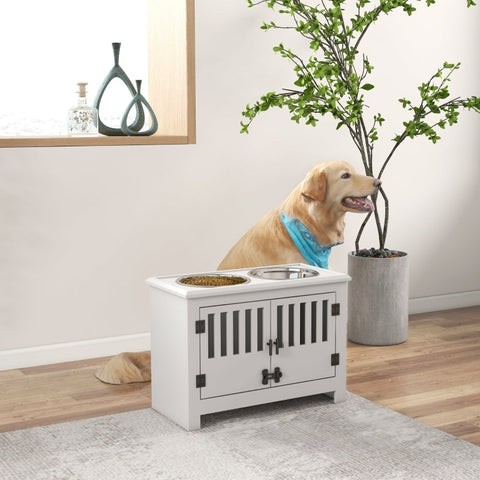 Rootz Elevated Dog Bowl Set - Raised Pet Feeder - Adjustable Height - Stainless Steel Bowls - Large Dogs - 60cm x 30cm x 43cm