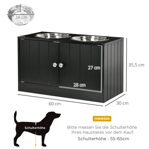 Rootz Elevated Feeding Station - Dog Feeder - Pet Food Stand - Stress-Relieving Design - 60L x 30W x 35.5H cm - 44L Storage Space - Black