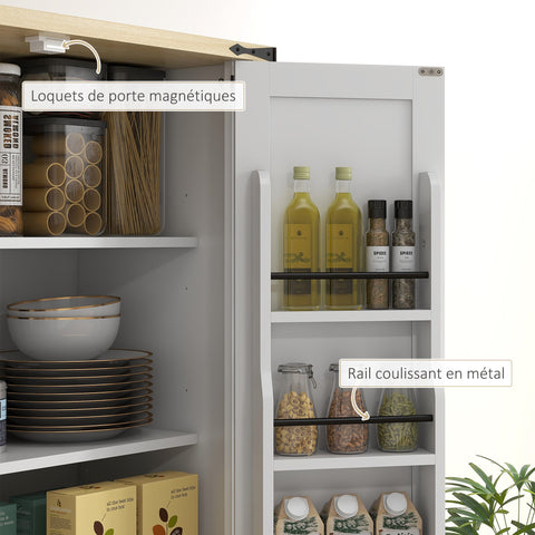 Rootz Kitchen Cabinet Buffet - Storage Unit - Modern Organizer - Adjustable Shelves - 76.5 x 40 x 181 cm White