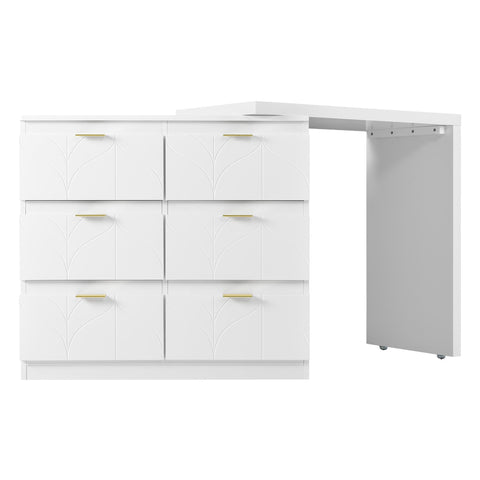 Rootz Dressing Table with Side Table - Vanity Desk - Bedroom Storage - Rotating Top, 6 Drawers, Gold-Plated Handles - 160.2L×40W×76.5Hcm